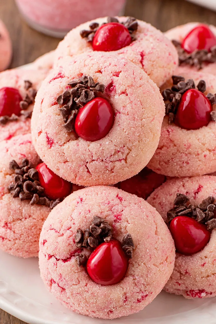 Cherry Kiss Cookies on baking sheet