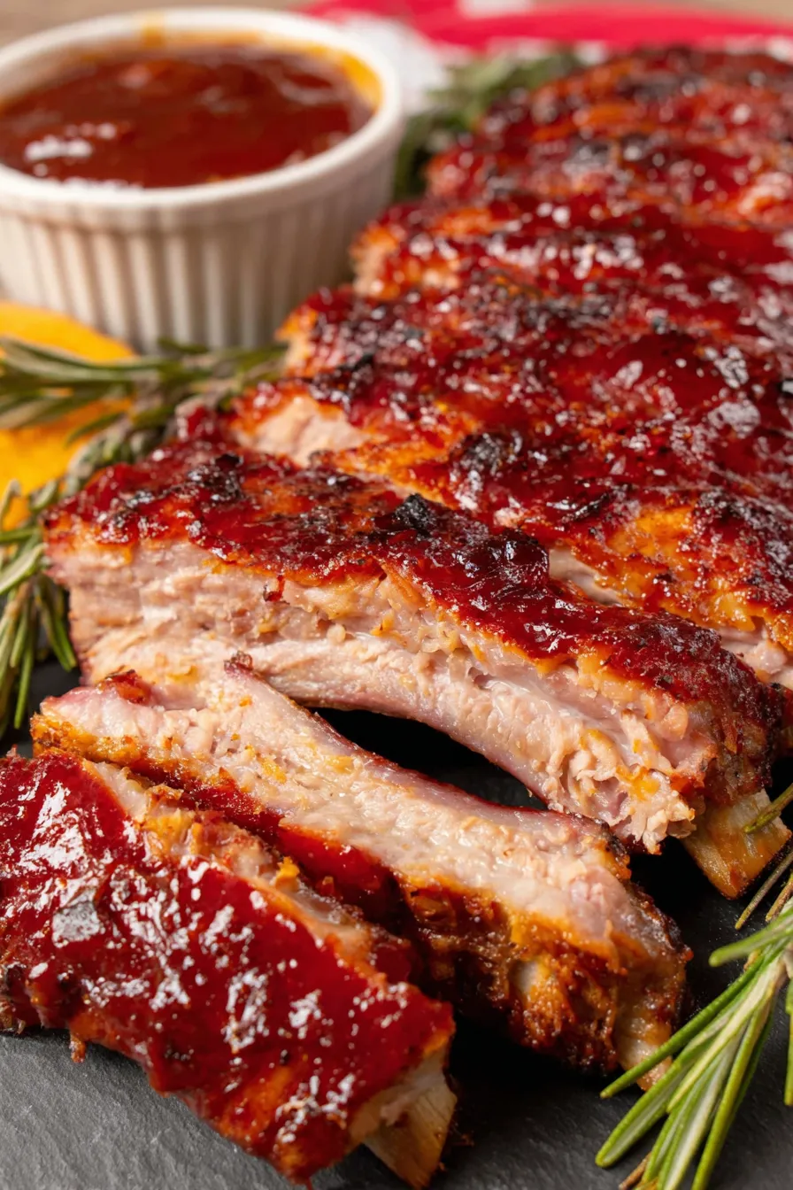 Close-up of caramelized rib glaze