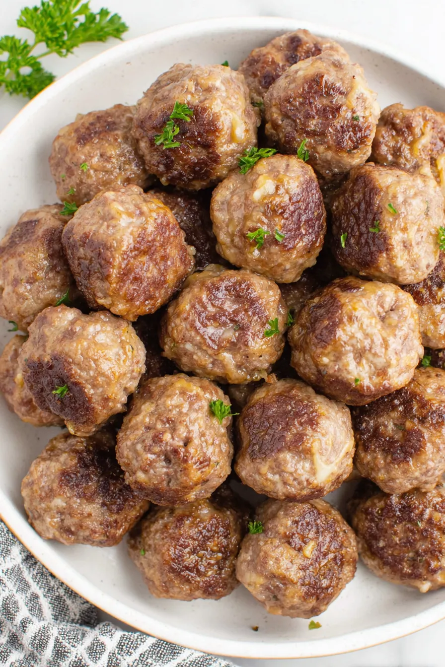 Tray of freshly baked meatballs on parchment