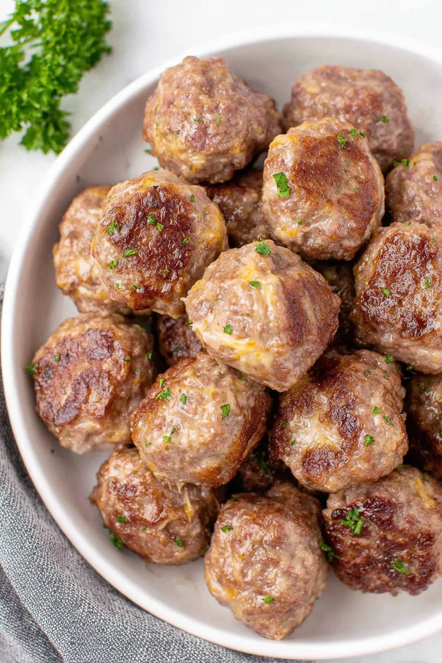 Close-up of a meatball split open to show tender interior