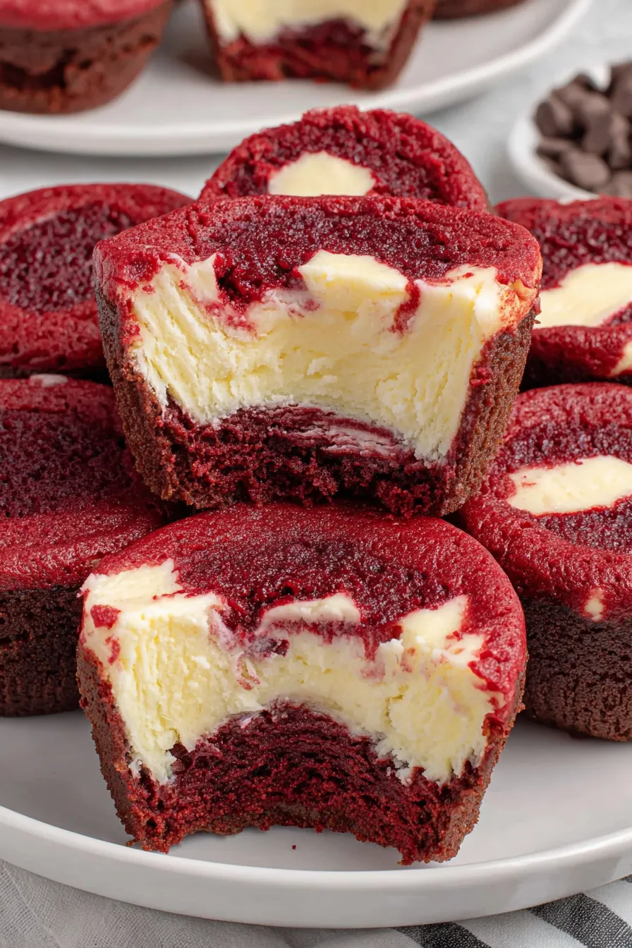 Mini red velvet cheesecake bites on a wire rack