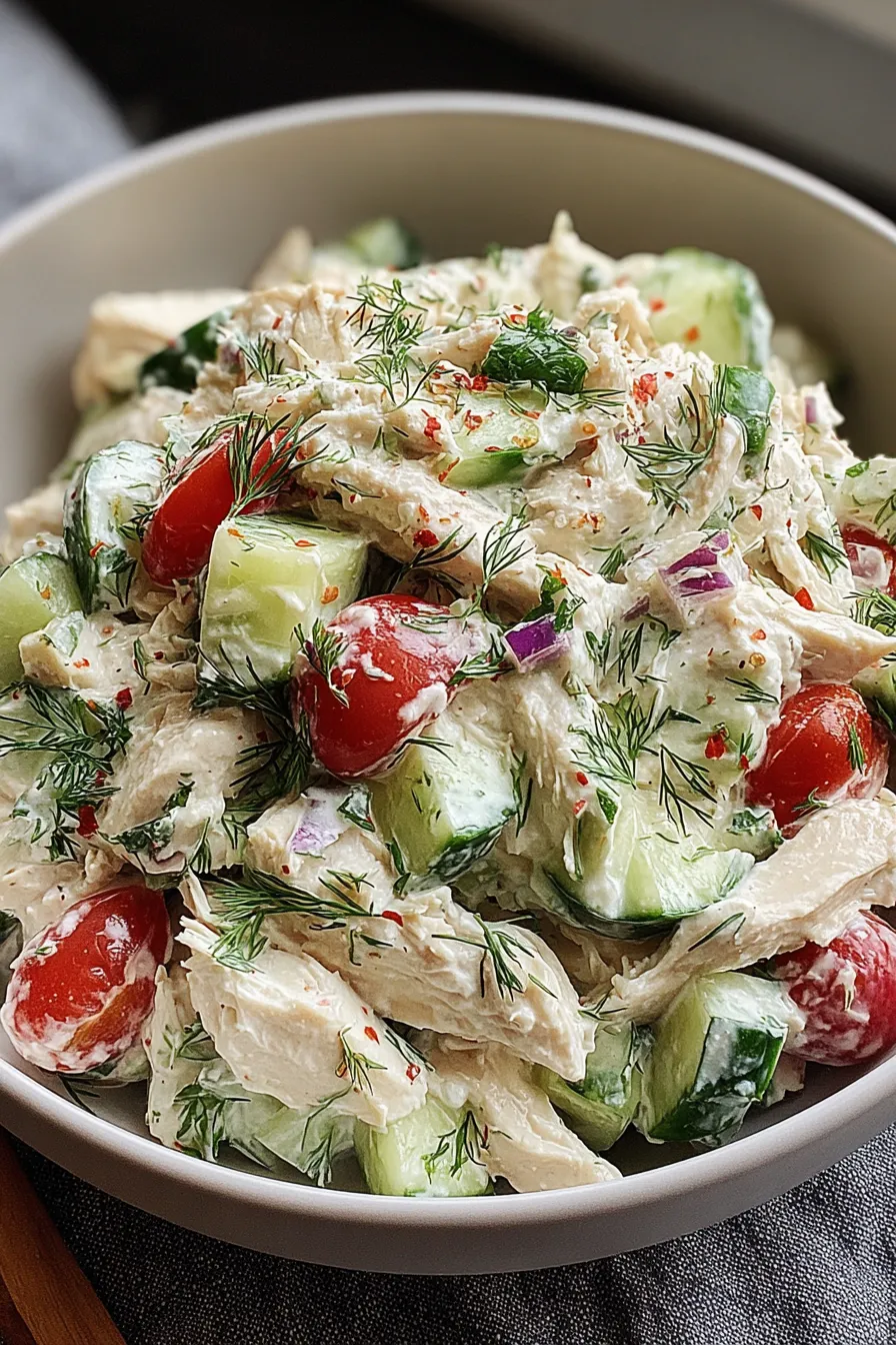 Tzatziki dressed chicken salad in pita