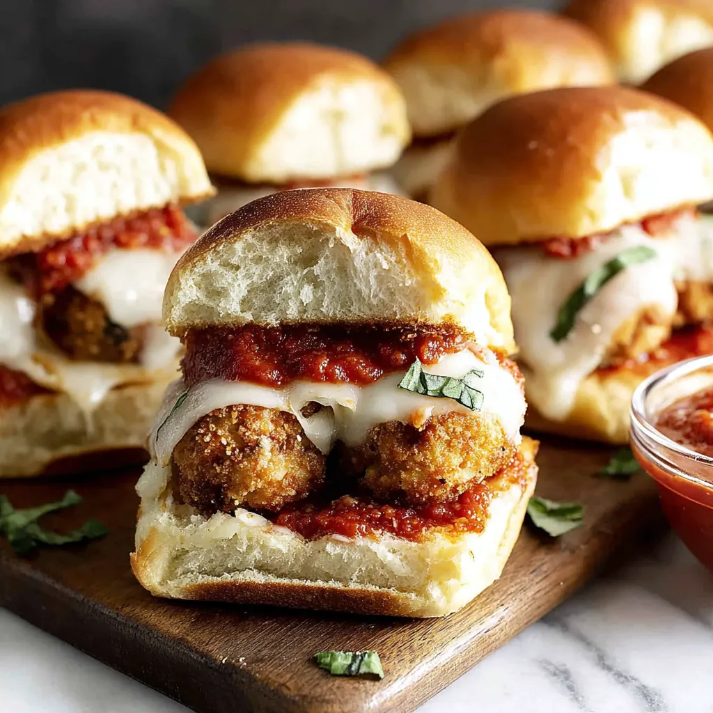 Close-up of melty mozzarella over sauced chicken meatballs