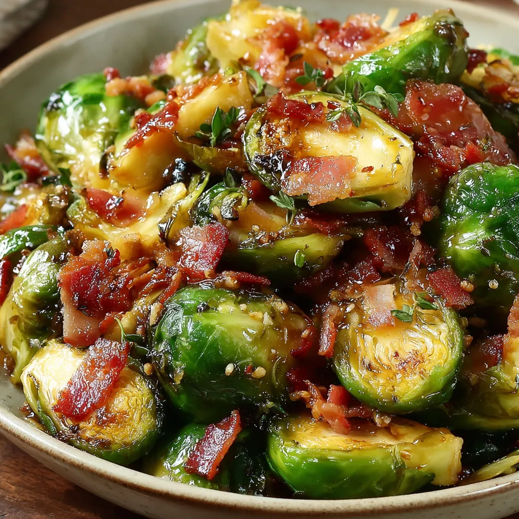 Roasted Brussels Sprouts with Bacon and Maple Balsamic Glaze