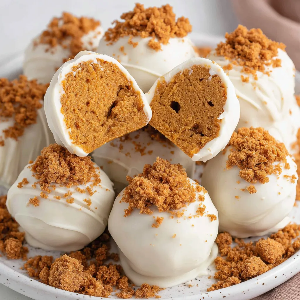 Pumpkin truffles being dipped in white coating
