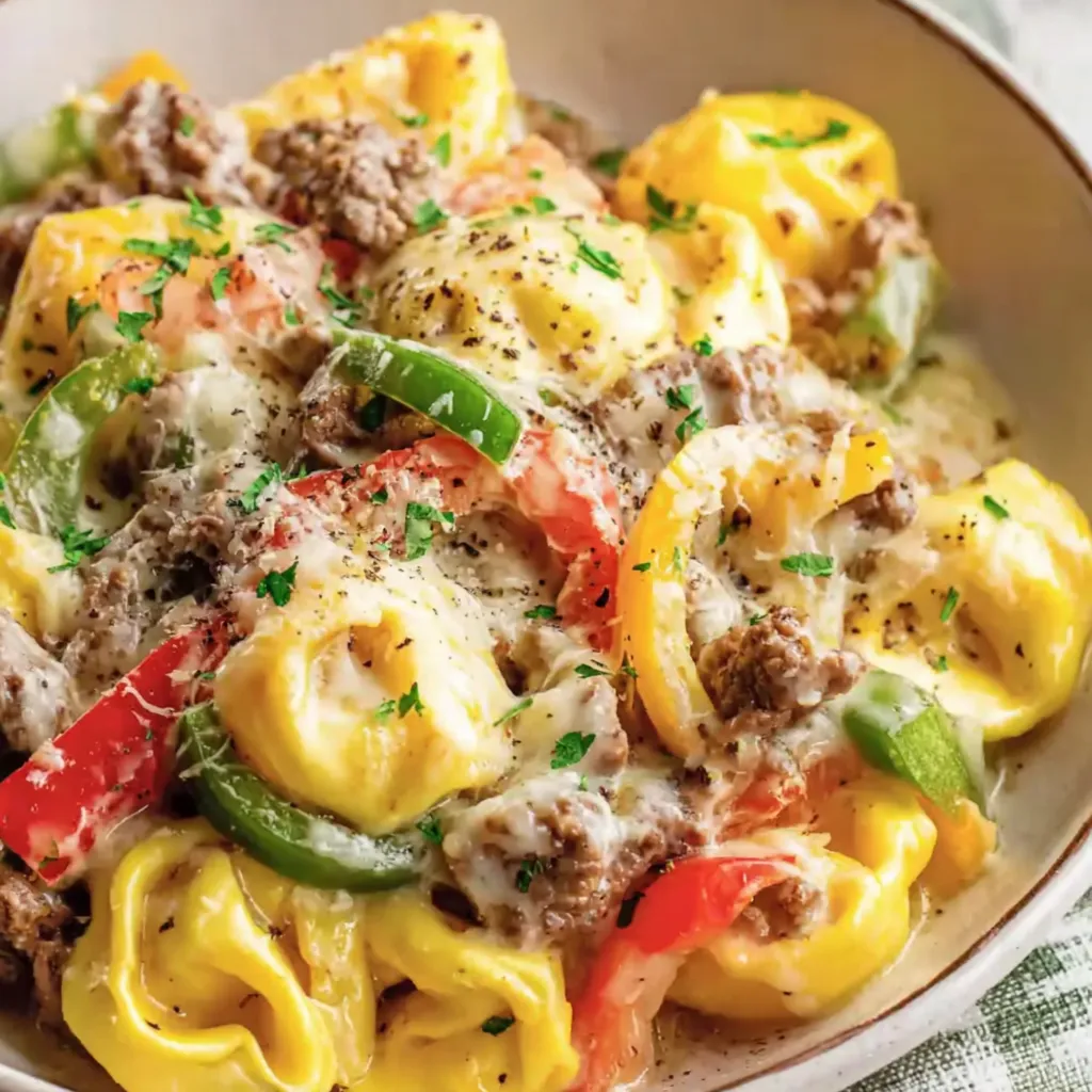 Crock Pot Cheesesteak Tortellini