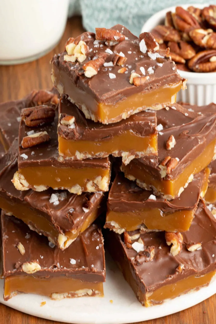 Parchment-lined pan with layered fudge