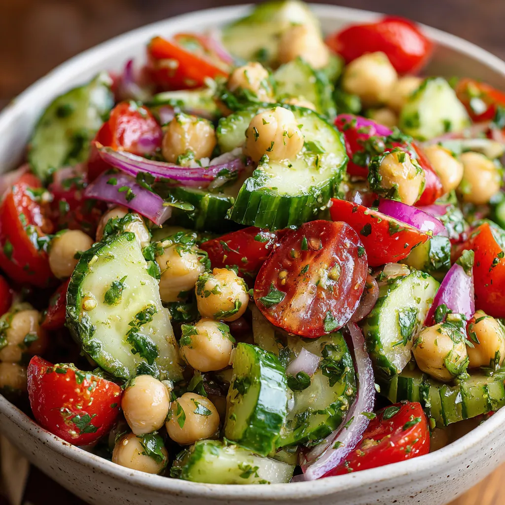 Chickpea Cucumber Tomato Salad with Lemon Parsley Vinaigrette