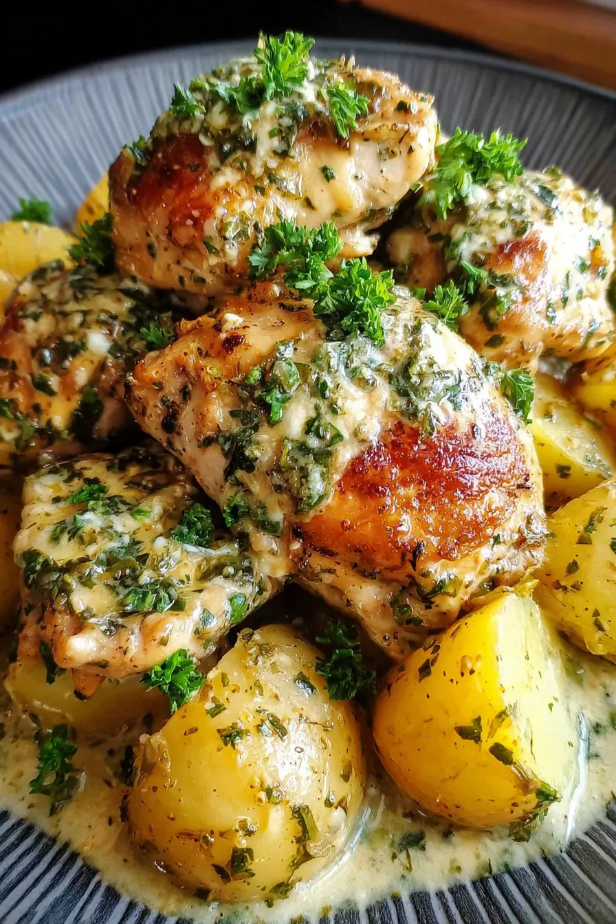 Garlic Parmesan Crockpot Chicken bubbling in slow cooker