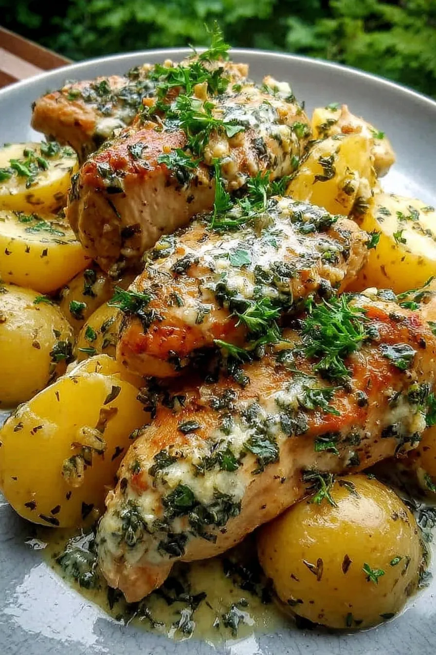 Serving suggestion: plated garlic parmesan chicken with parsley