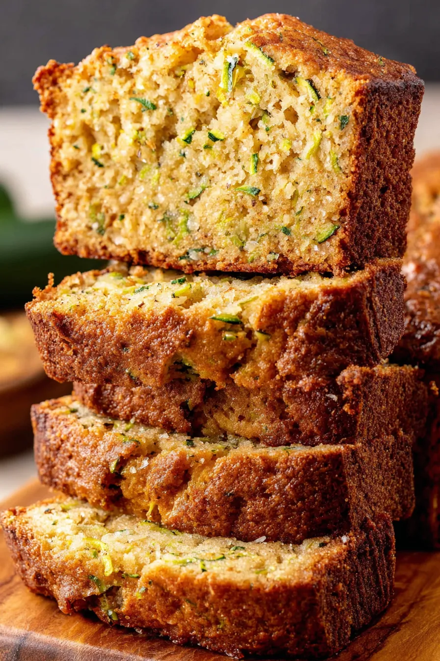 Freshly baked zucchini bread in a loaf pan