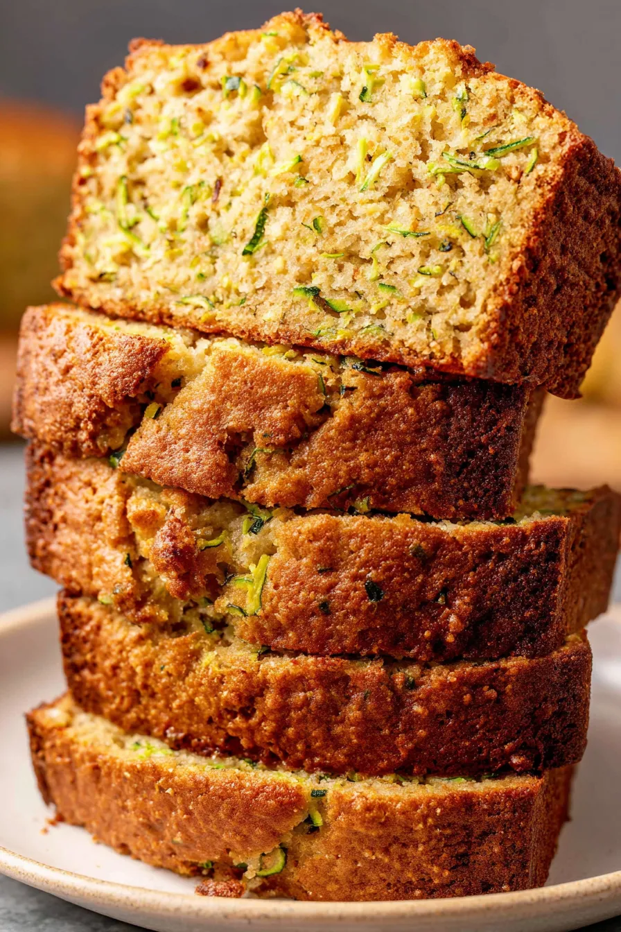 Sliced zucchini bread on a cooling rack