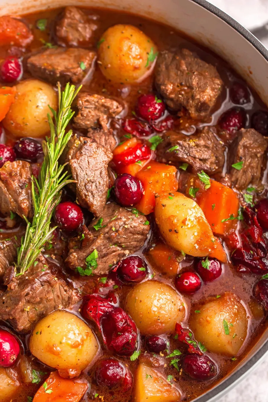 Close-up of stew with parsley garnish
