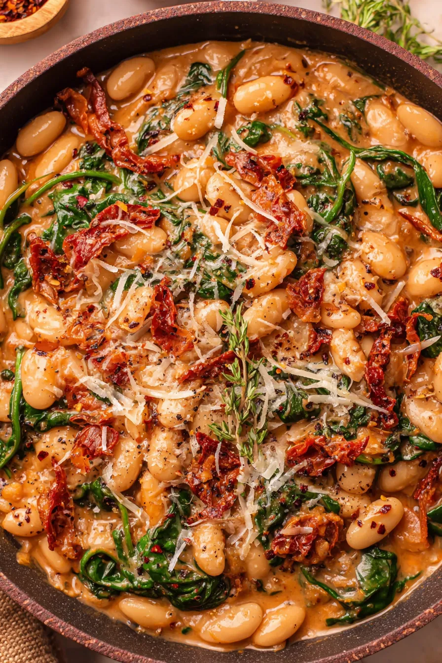 Creamy butter beans with wilted spinach
