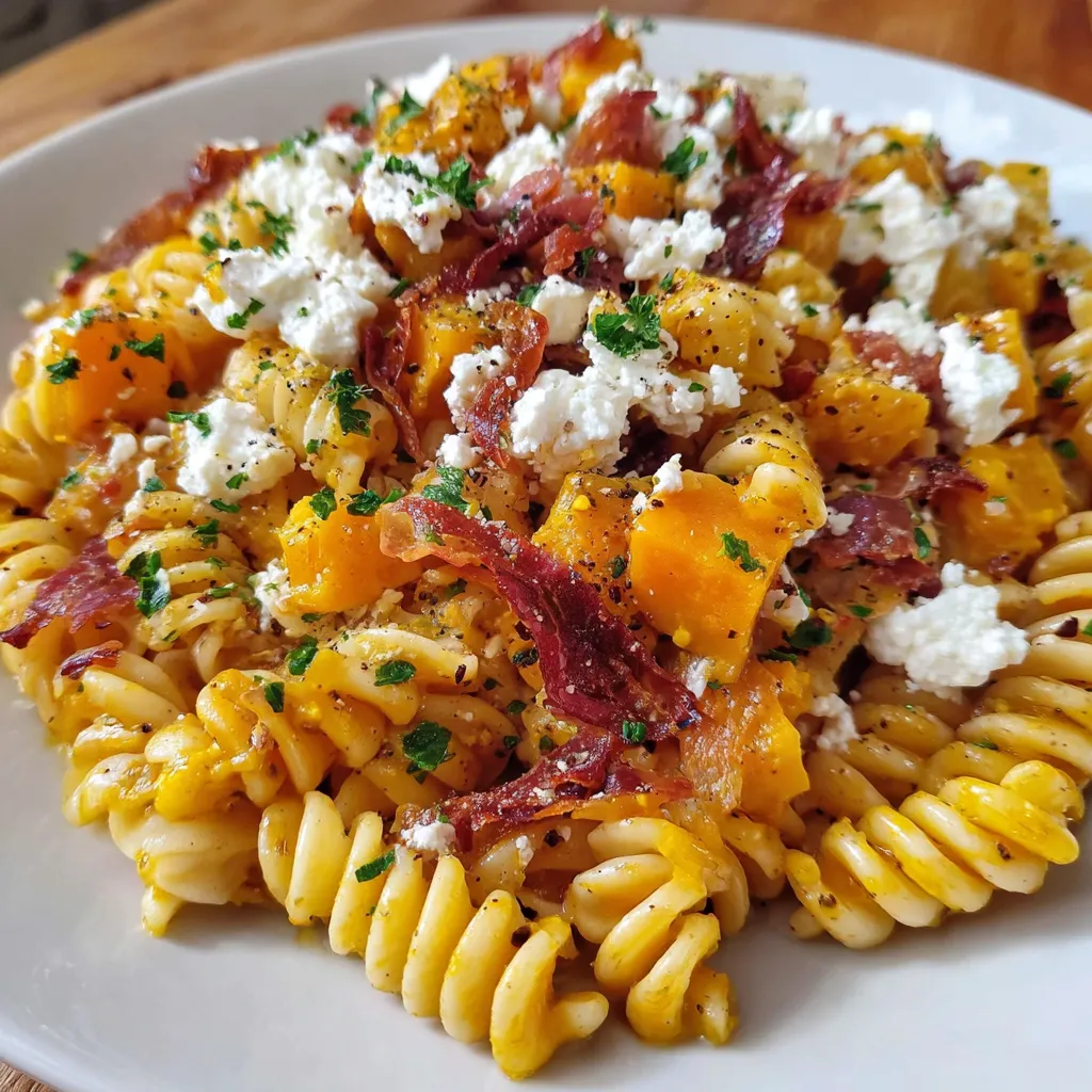 Pumpkin Pasta Salad with Goat Cheese & Crispy Prosciutto