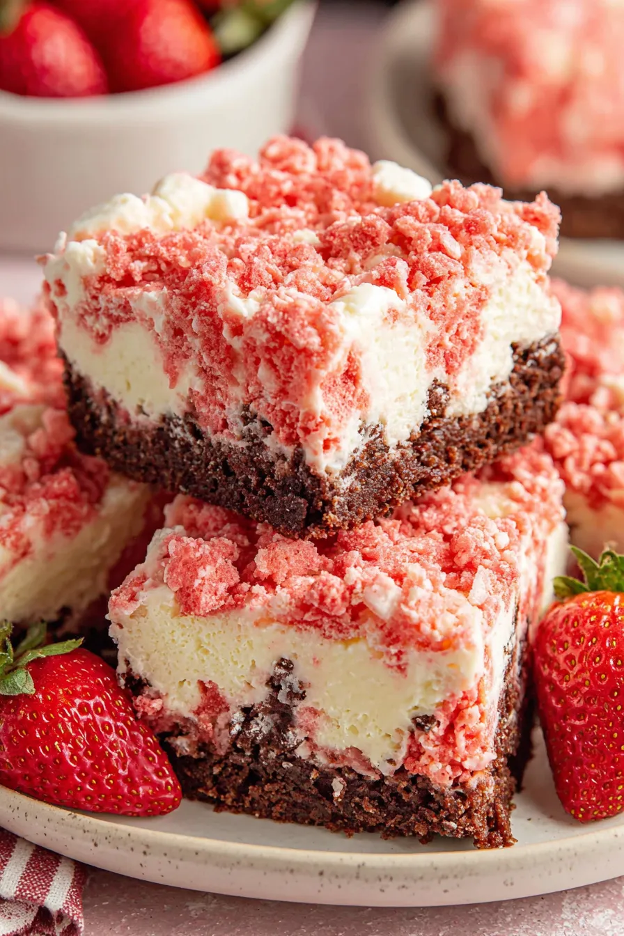 Close-up of crunchy cookie topping on strawberry bars