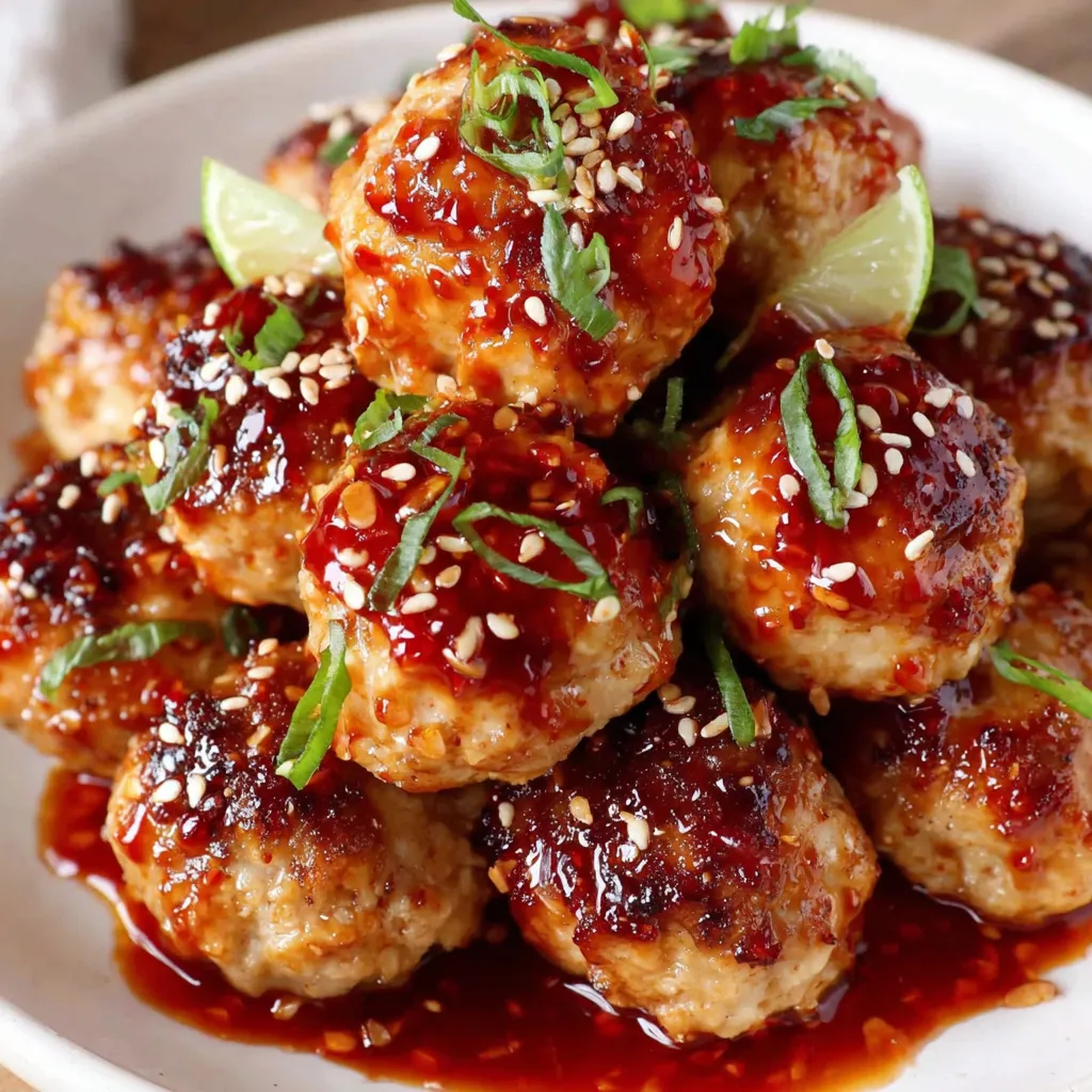 Sheet Pan Sesame Ginger Chicken Meatballs with Sweet Chili Glaze