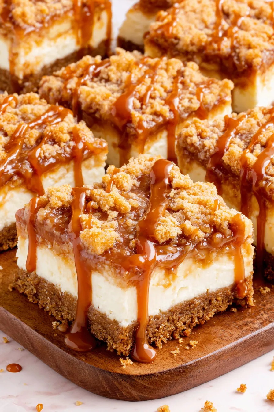 Caramel Apple Cheesecake Bars cooling in baking pan