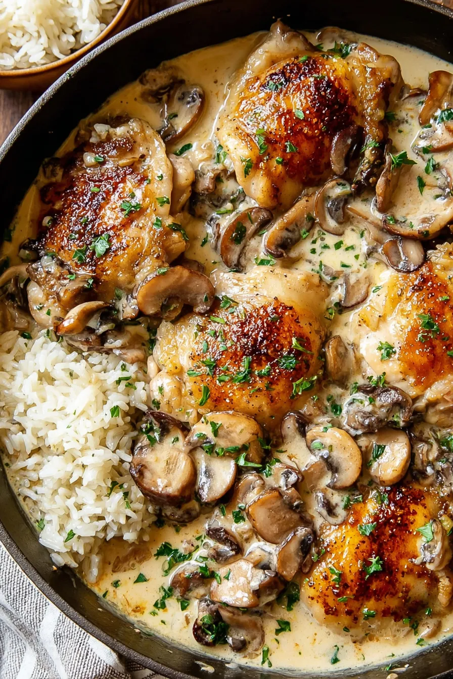 creamy chicken and rice casserole ready to serve