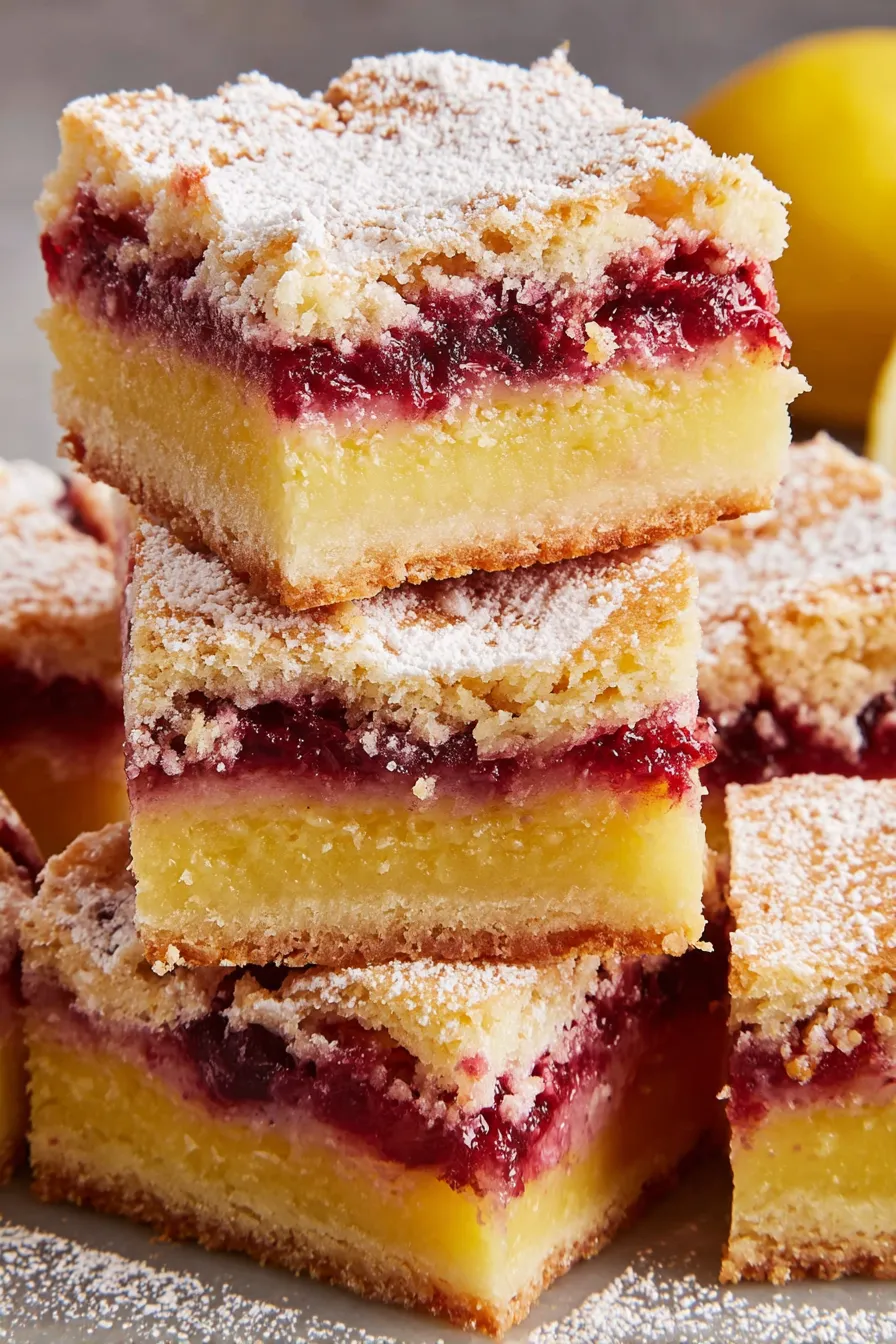 Lemon cranberry bars cooling on a wire rack