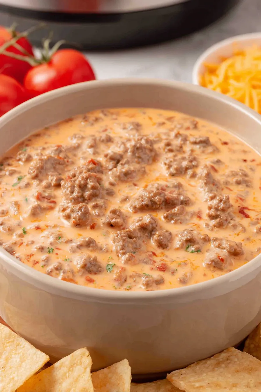 Slow cooker filled with melting cheese dip