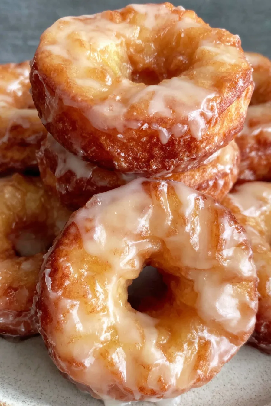 Freshly baked apple donuts cooling on a rack