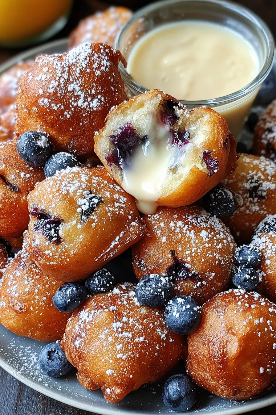 Freshly baked blueberry fritter bites in a mini tin