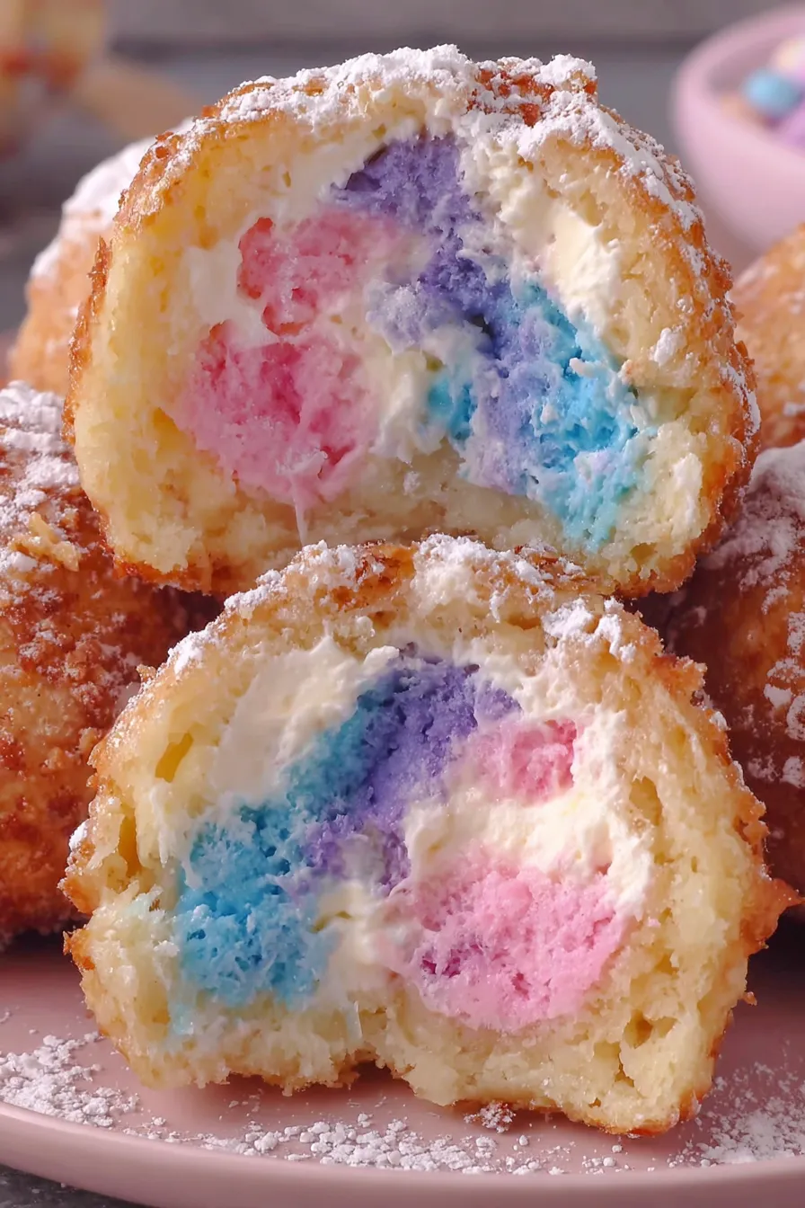 Finished cotton candy cheesecake bombs plated