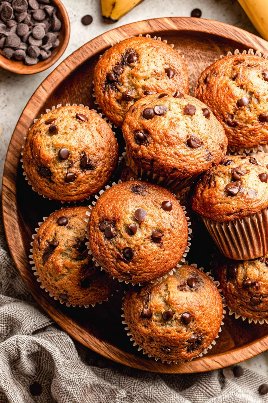 Banana chocolate chip muffins fresh from oven