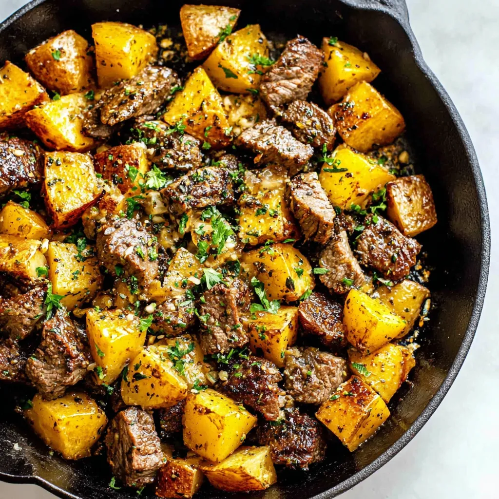 Garlic Butter Steak Bites and Potatoes