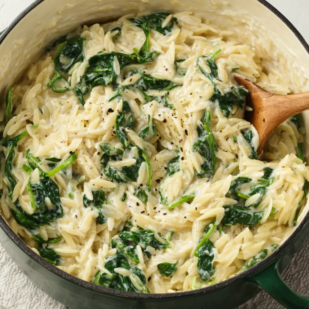 Creamy Garlic Spinach Orzo