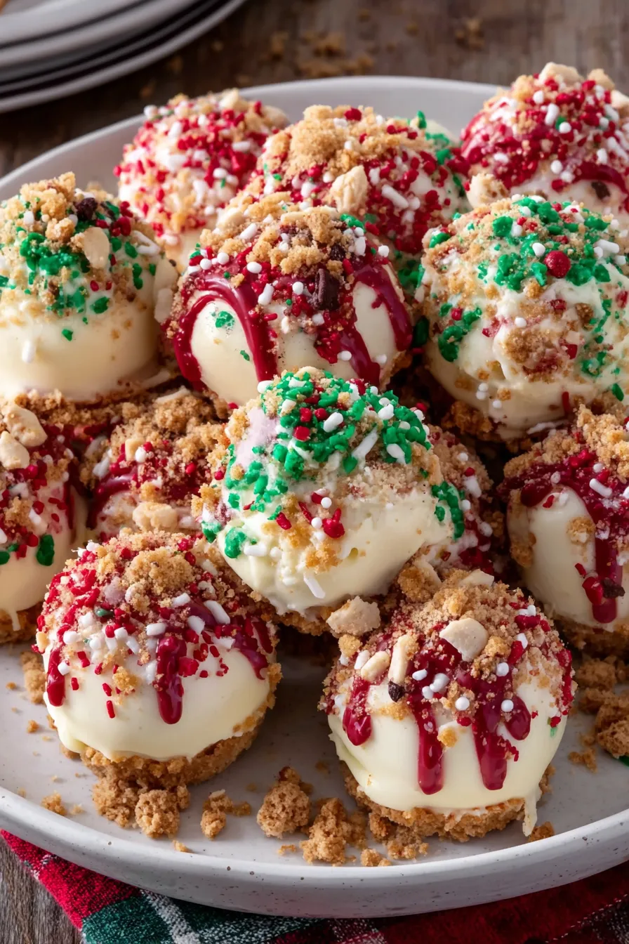 Close-up of decorated cheesecake bites