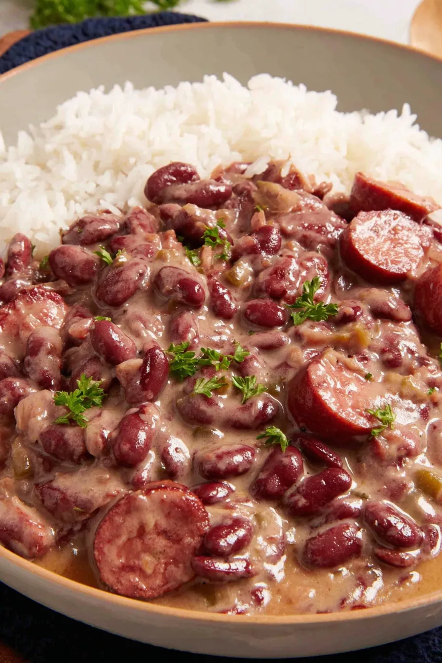 Andouille sausage and soffritto sizzling in a pot