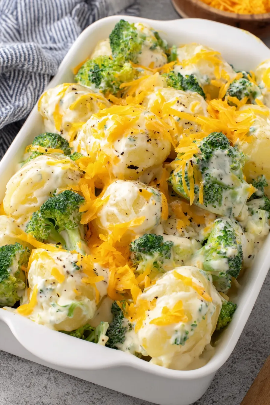 Bubbly potato broccoli casserole fresh from oven