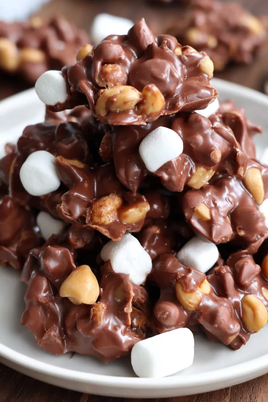 Rocky Road Peanut Clusters on waxed paper