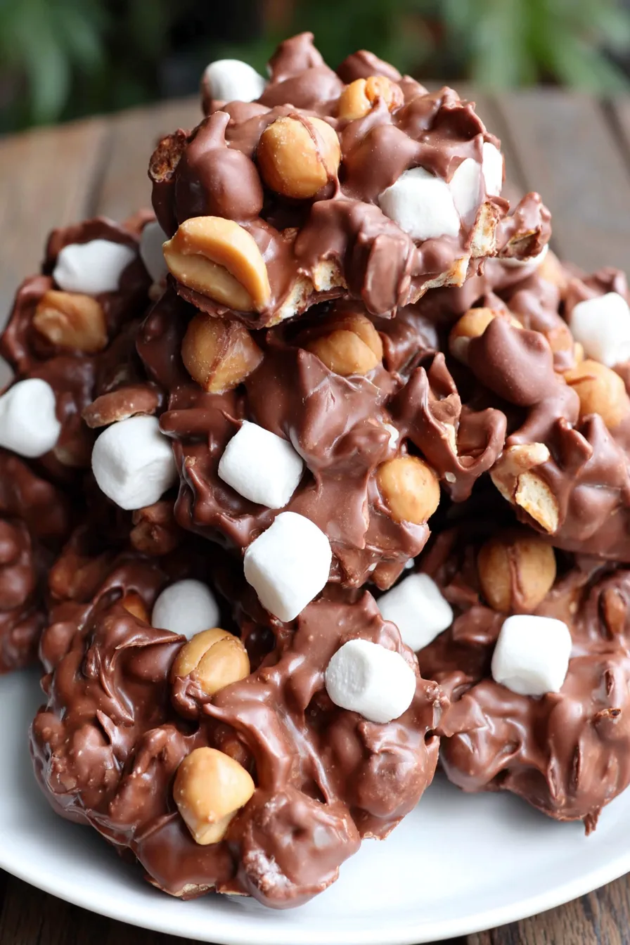 Close-up of clusters with peanuts and marshmallows
