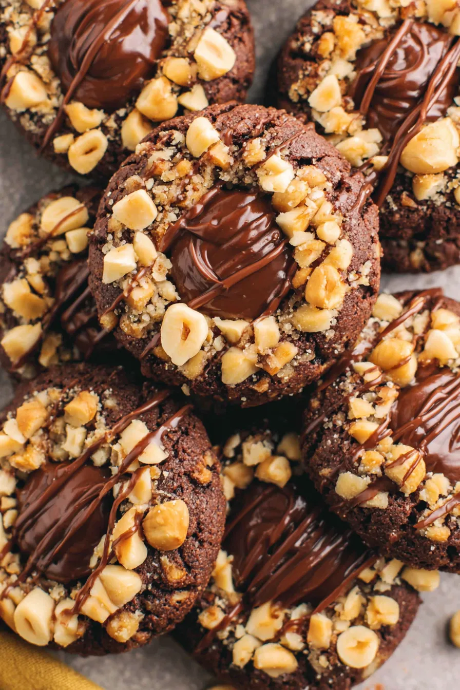 Close-up of a Nutella filled indentation in a cookie