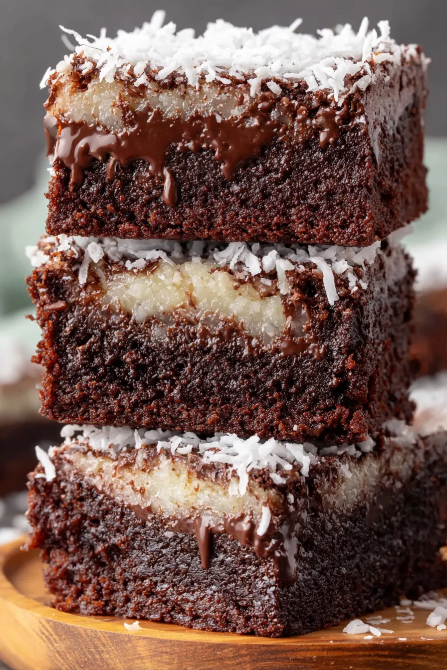 Brownies with coconut filling - cross section view