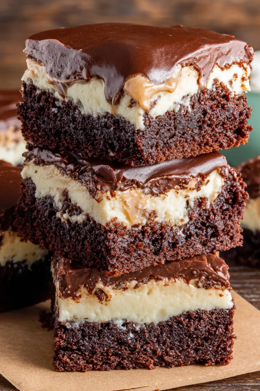Close up of a Baileys frosted brownie square
