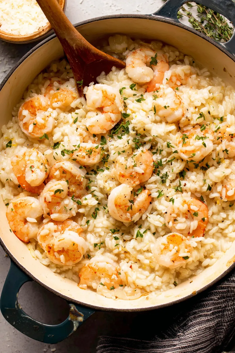 Shrimp over creamy risotto with lemon