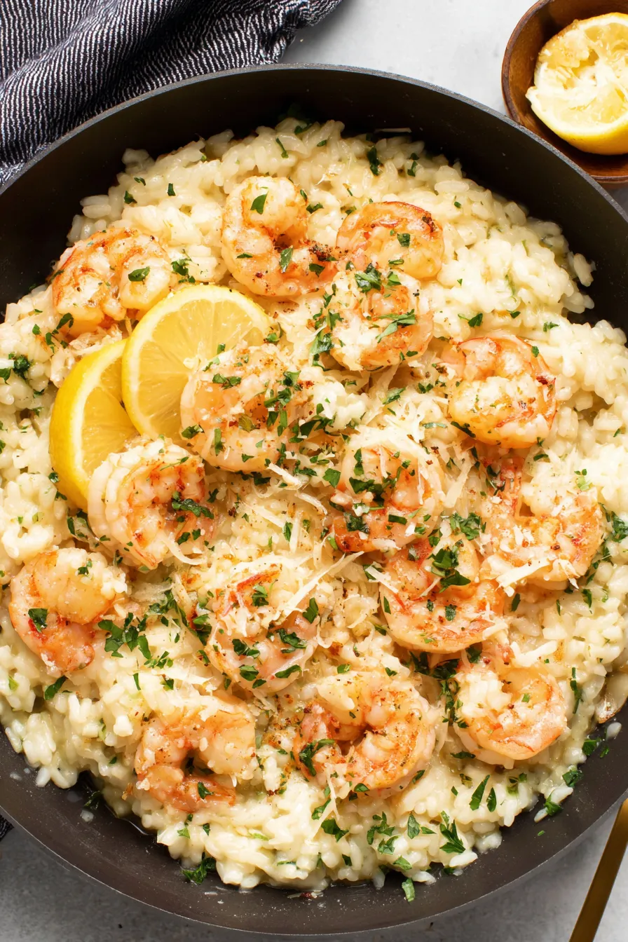 Sizzling garlic shrimp in skillet