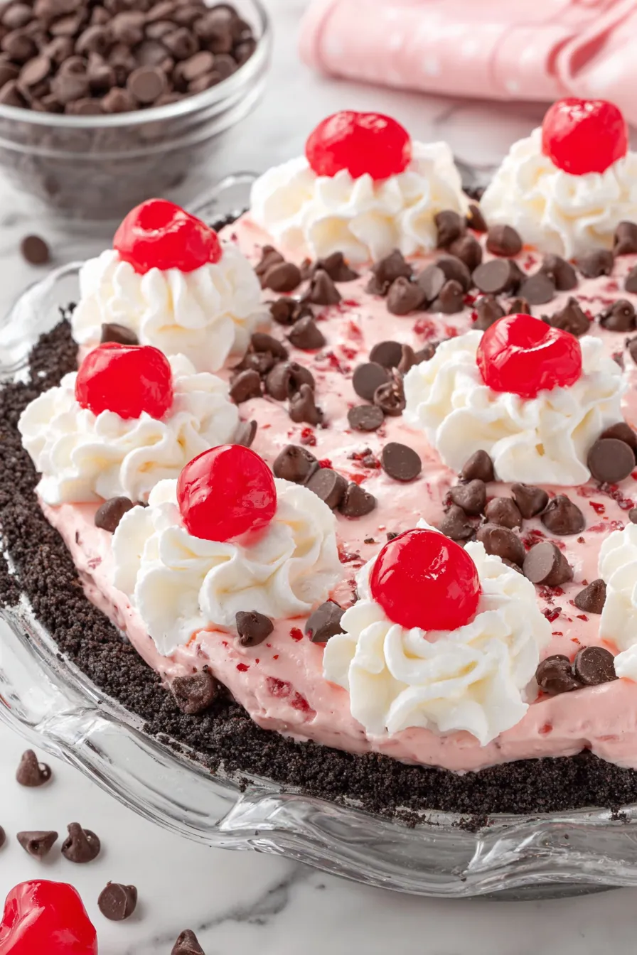 Chocolate cherry pie slice on table