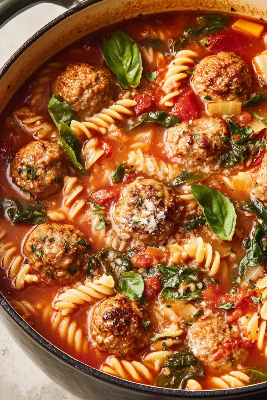 Italian meatball soup ingredients on the counter