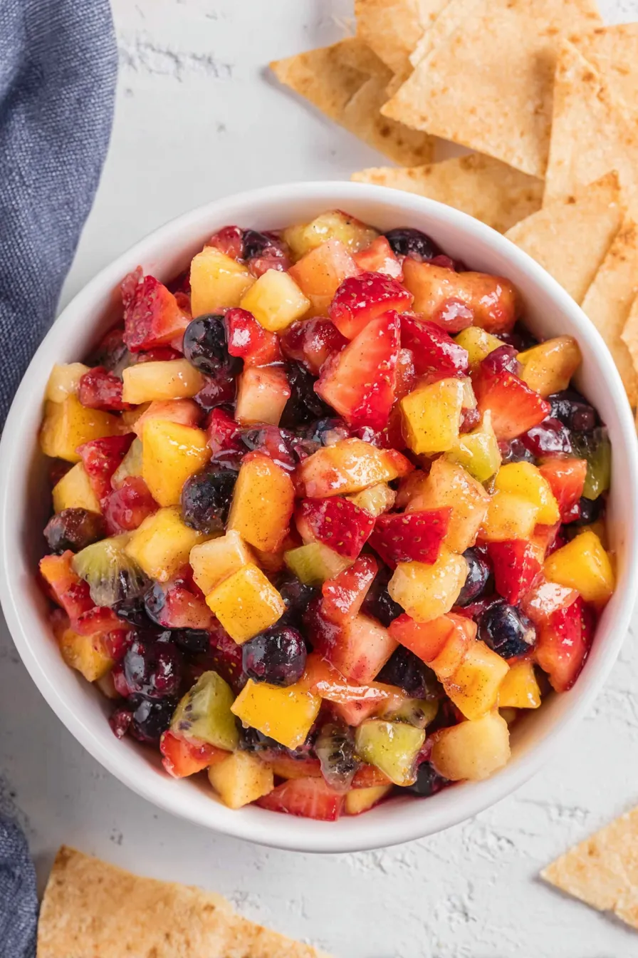 Bowl of bright fruit salsa