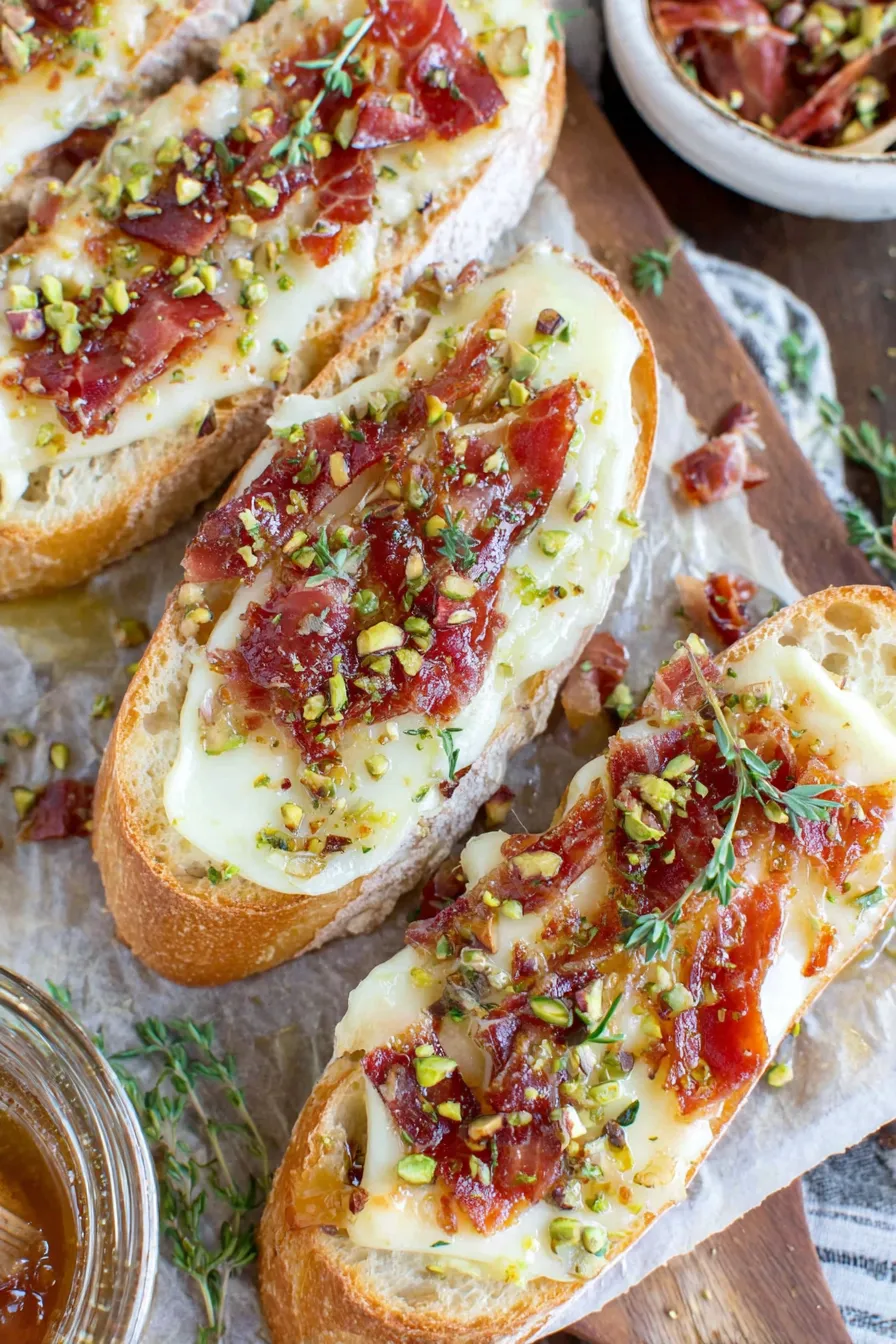 Brie cheese bread with melted brie and toppings