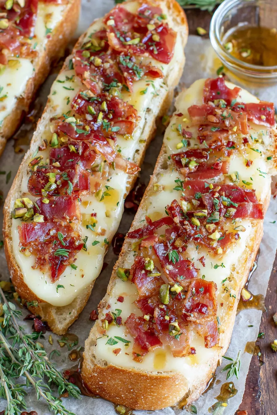 Close-up of melted brie and pistachios