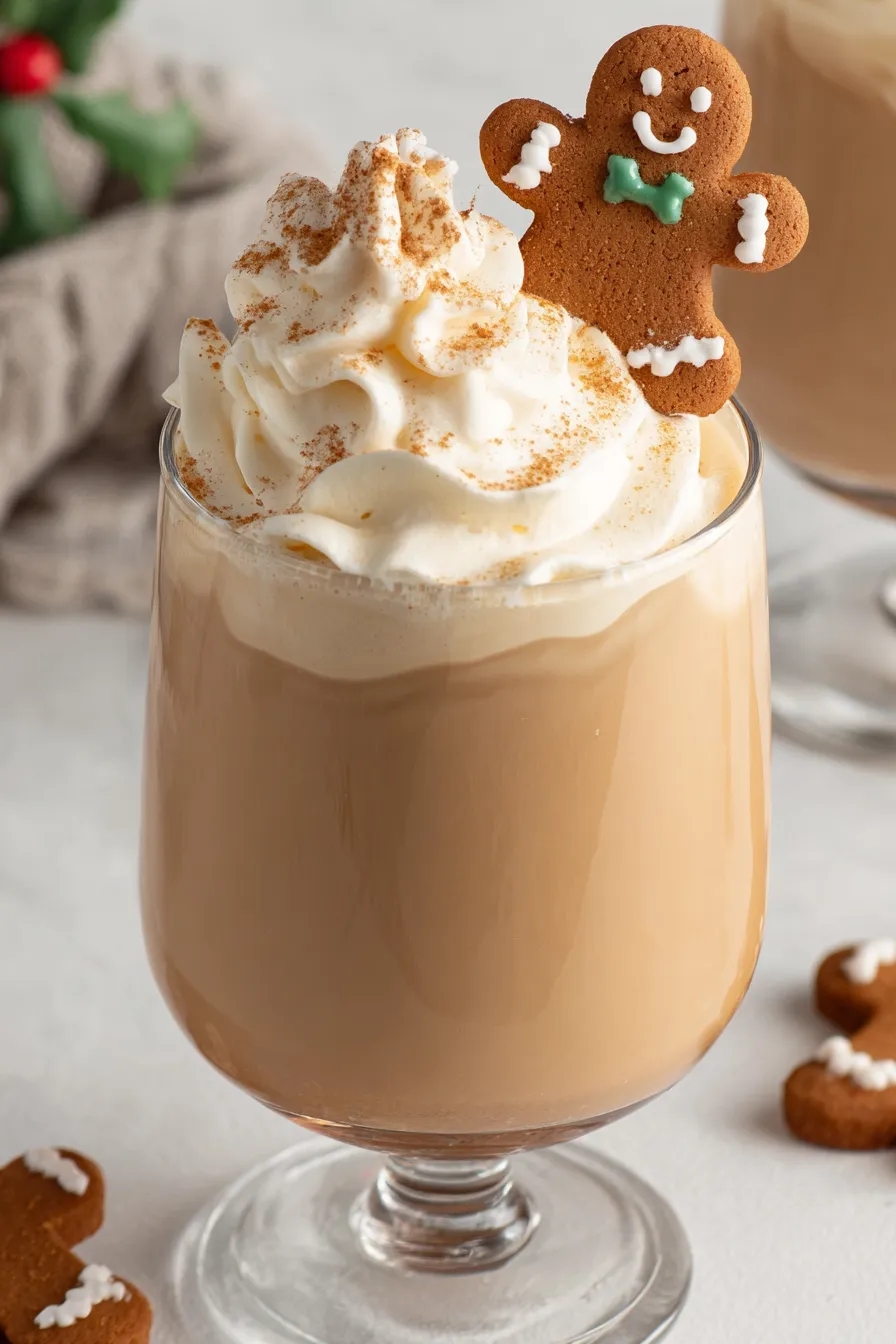 Gingerbread Cocktail shaken in a cocktail shaker with whipped cream garnish