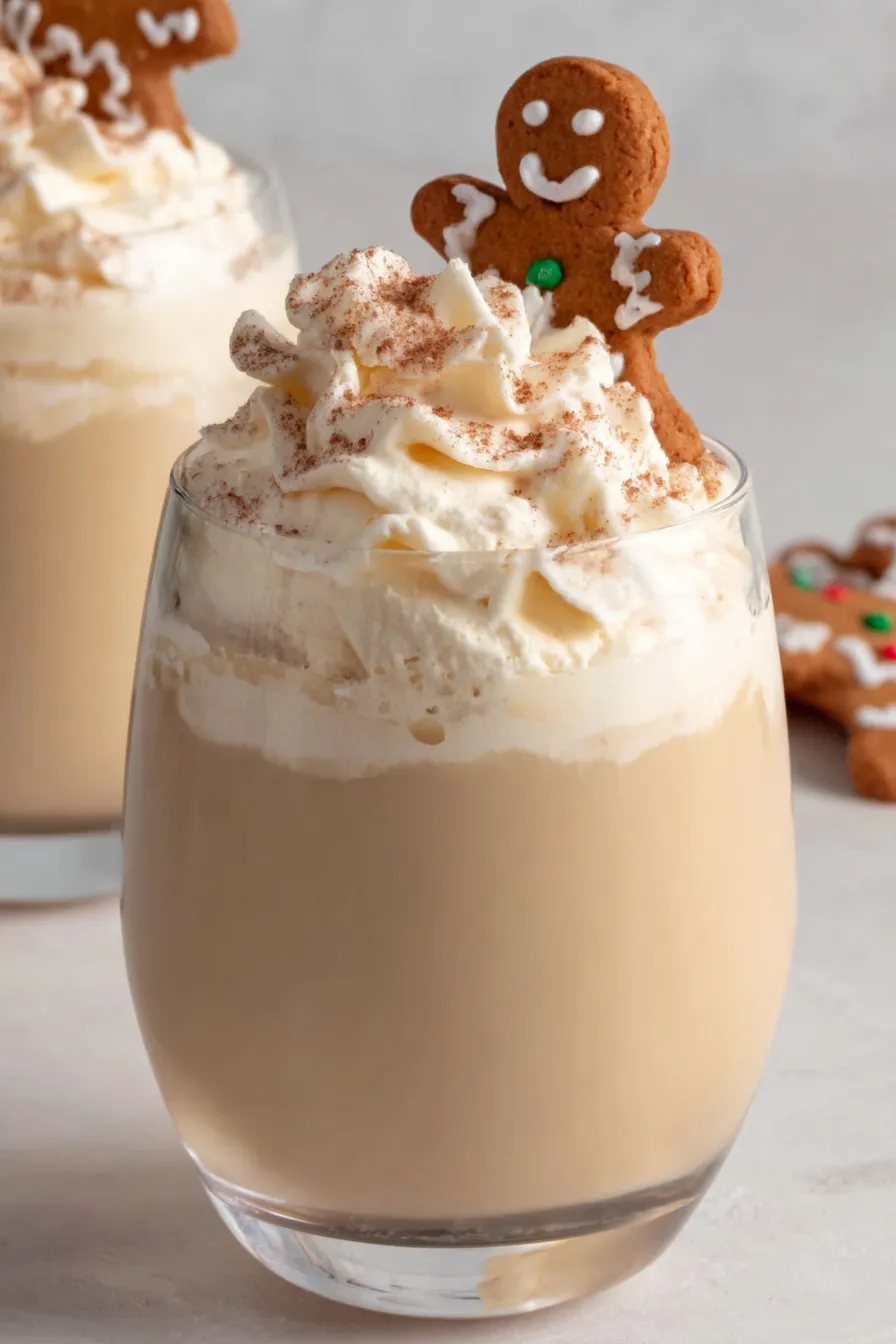 Gingerbread Cocktail with whipped cream and gingerbread man candy