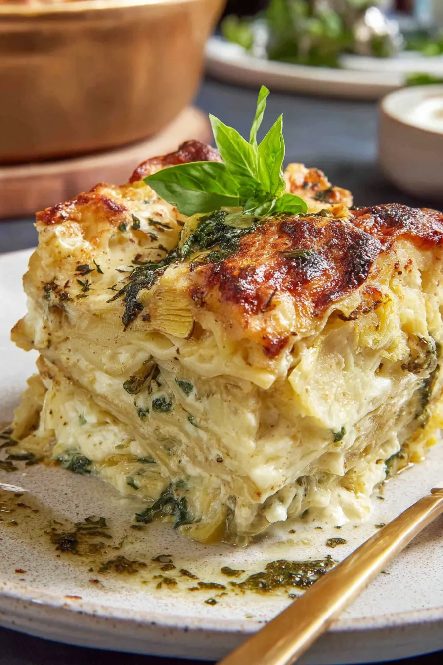 Assembled white lasagna ready to bake