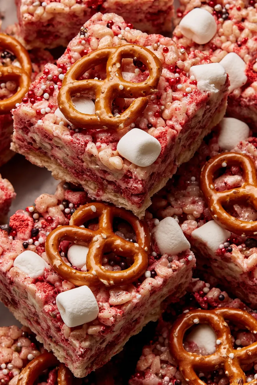Roasted pretzel and marshmallow bars cooling in pan
